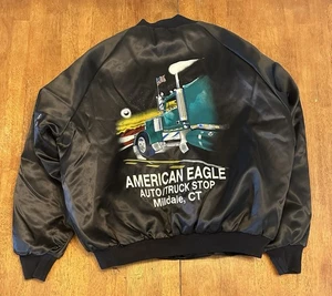 Vintage 80s American Eagle Truck Stop Graphic Satin Jacket 2XL West Ark - Bild 1 von 7