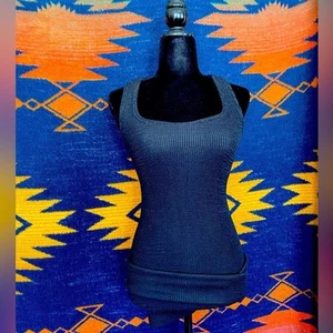 Vintage 80’s Black Elan Wear TIGHT & STRETCHY Racerback Mini Tank Dress! XS - Bild 1 von 10