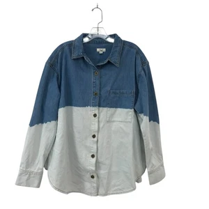 Easel Womens Denim Shirt S Half Bleached Chambray L/S Oversized - Picture 1 of 4
