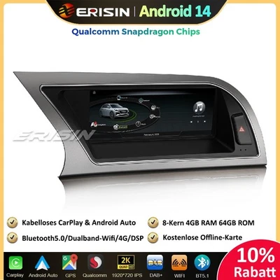 8-Kern DAB+Android 14 Autoradio GPS CarPlay Canbus Navi 64GB Für Audi A4/S4/RS4 - Bild 1 von 4