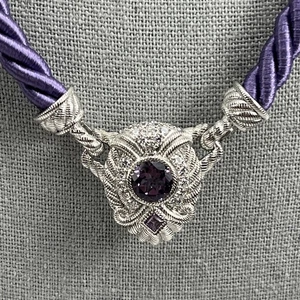 Judith Ripka sterling silver amethyst braided purple cord necklace 18 inch - Picture 1 of 8