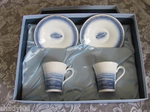 WEDGWOOD ESPRESSO COFFEE SET Adonia Oceana Blue White Boxed BONE CHINA Expreso - Picture 1 of 4