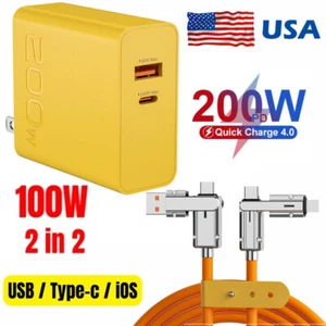 Chargeur Mural USB PD 200W Charge Rapide 100W Câble 4 en 1 pour Tous Téléphone Portable iPad - Photo 1 sur 21