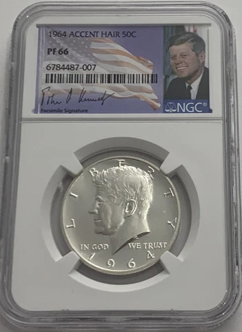 1964 NGC PF66 PROOF SILVER KENNEDY ACCENT HAIR HALF JFK COIN 50c SIGNATURE LABEL Cover