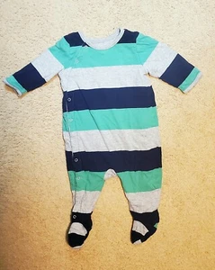 Baby Gap Logo Green Striped Warm Thick Polyester Lined Footed Pajamas Size 6-9M - Picture 1 of 6