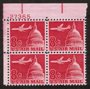 US USA Sc# C64 MNH FVF PLATE# BLOCK Jet Airliner Capitol Washington DC Untagged - Picture 1 of 1