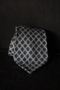 RARE LUXIRE MULTI FOLD WOOK CHALLIS GEOMETRIC NEAT DOT GREY & AQUA TIE FLANNEL*^ - Picture 1 of 5