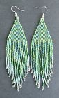 Boho Native American Style Green Seed Bead Beaded Earrings Fringe Tassel Long