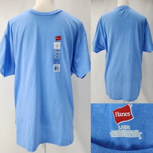 Hanes Men Large 50/50 EcoSmart Crew Neck T-Shirt Carolina Blue Comfort Blend Tee - Picture 1 of 11