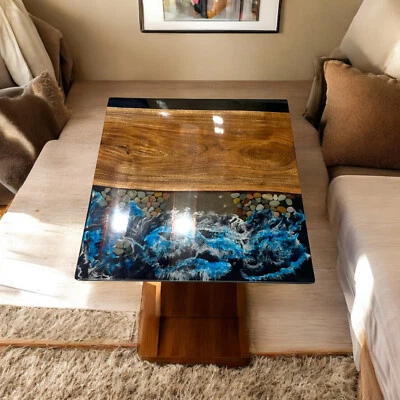 Mesa de centro de resina epoxi azul onda oceánica 24" perfecta para decoración de hogar y jardín Foto 1 de 4