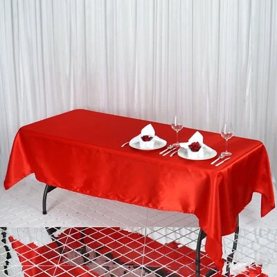 RED 60x102" RECTANGLE Satin TABLECLOTH Wedding Party Home Banquet Linens SALE - Image 1 of 4