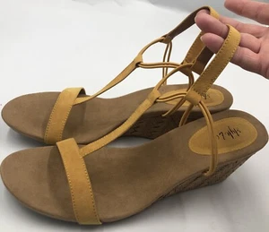 Style & Co. Womens Mulan T-Strap Open Toe Wedge Sandals Shoes 12 Gold Yellow - Picture 1 of 8