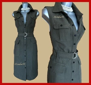 Vestido Karen Millen Reino Unido 10 Caqui Italiano Jacquard Firma Safari Trinchera - Imagen 1 de 9