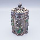 19th Century Chinese Export Sterling Silver Enamel Turquoise & Coral Tea Caddy