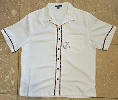 Camisa de Vestir TOTALMENTE HECHA A MEDIDA BLANCA COLORIDA ESTILO SERAPE Fácil Cuidado NUEVA CON ETIQUETAS S-4X  Foto 1 de 2