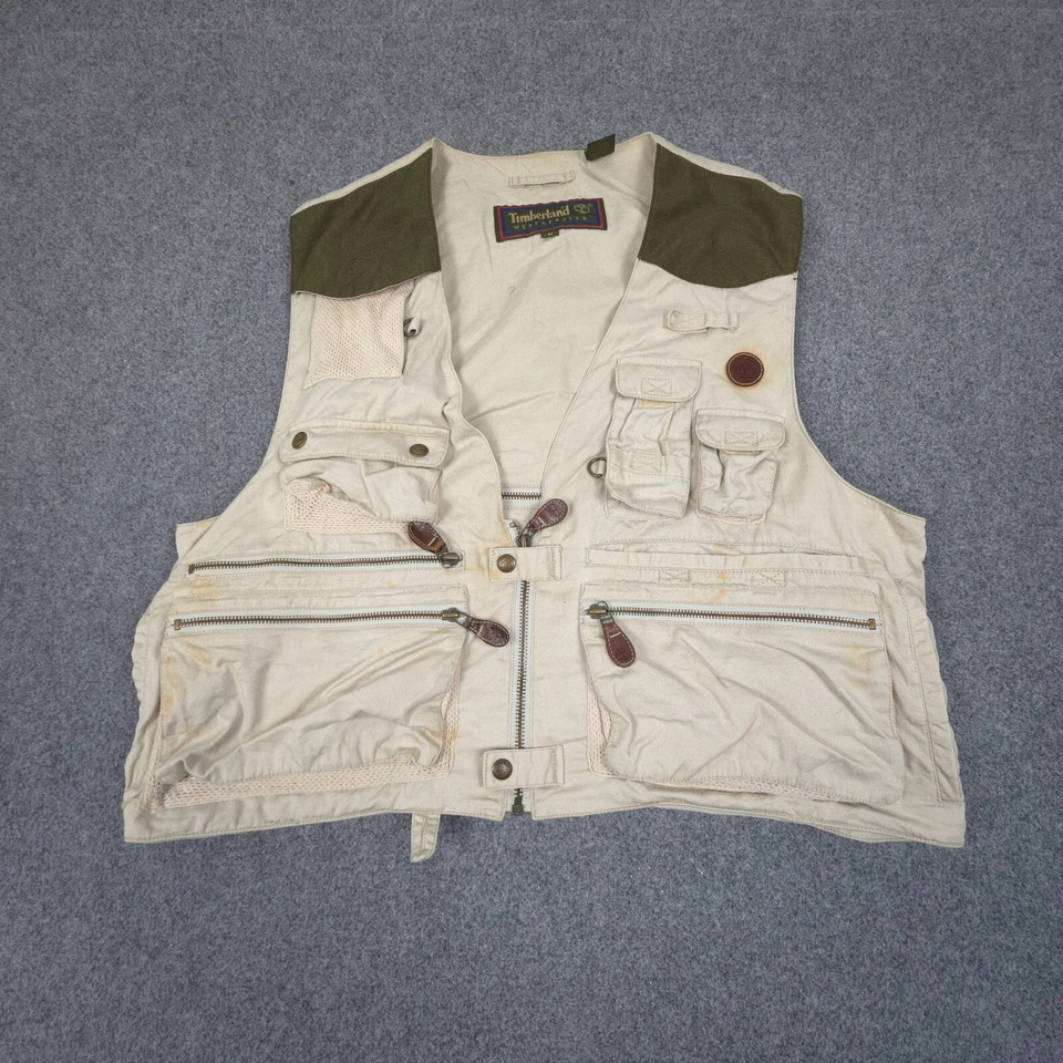 Timberland Vest Mens MEDIUM Beige weathergear Hunting Pockets Full Zip Size M - Image 1 of 4