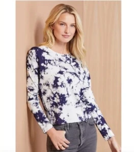 Evereve Jamison Holly Batik Pullover Sweater Damen XS X-Small weiß blau  - Bild 1 von 7