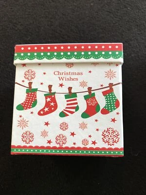 Nueva Caja de Regalo Deseos de Navidad con Tapa 4X4X4 Rojo Verde Blanco Medias Copos de Nieve Foto 1 de 4