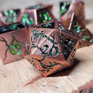🟩🗲 Cracked Copper w/Green | Metal DnD Dice Set | Dungeons &Dragons RPG - Picture 1 of 3