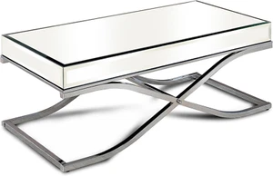 Furniture of America Luxy Glam Mirrored Top Metal 48 In. Rectangle Coffee Table - Picture 1 of 6