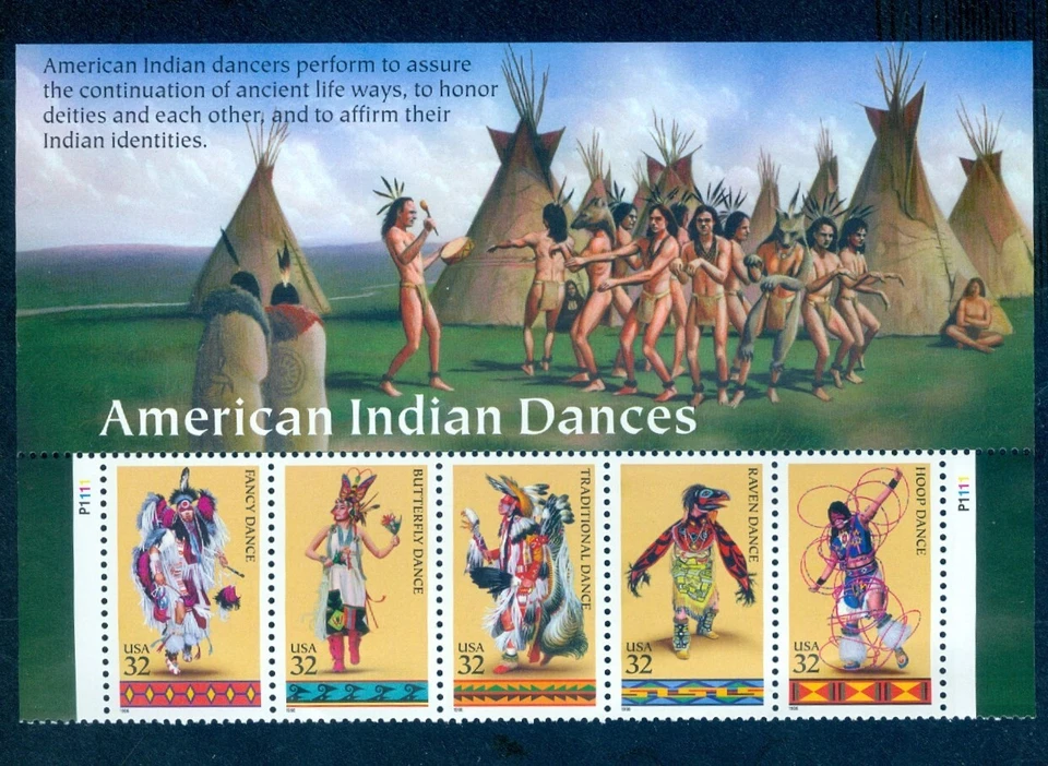 US 3072-3076 Native Americans, Top Plate# strip/5,  Mint XF NH - Image 1 of 1