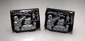 Large Vintage Gold Tone William Tell Reverse Paint On Glass StoryLink Cufflinks - Picture 1 of 4