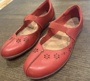 Earth Origins Red Mary Jane Flats Womens Sz 9.5 Florence Leather Comfort - Picture 1 of 13