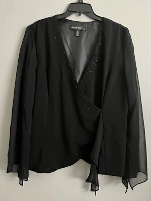 Top Dawn Joy Mujer Talla XL Negro Mangas Semi Transparentes Semi Formal Cuentas Foto 1 de 4