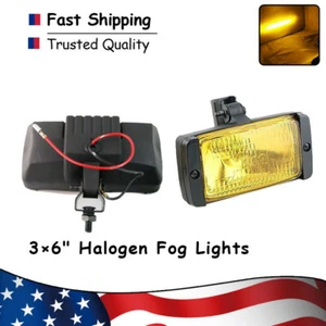 3x6"Quartz Yellow Glass lens Halogen Front Fog Light Lamp Rustproof Housing Pair - Picture 1 of 5