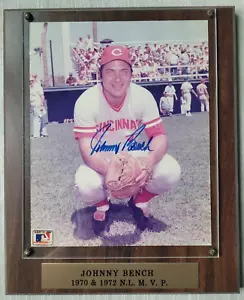 ⚾ Johnny Bench SIGNED Cincinnati Reds 2x N.L. MVP 1970 & 1972 8x10 Photo Plaque - Picture 1 of 5
