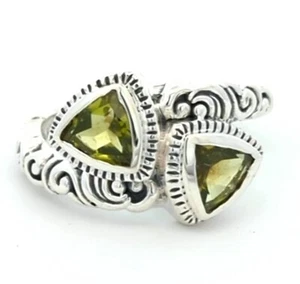Video Samuel B 925 Sterling Silver Natural Peridot Bypass Ring Designer  - Picture 1 of 3