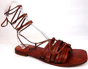 Free People "Cami Huarache" Ankle Wrap Sandals Women's Size 10 Medi  Tan Leather - Picture 1 of 12