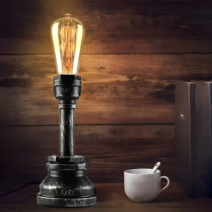 Wrought Iron Table Lamp Steampunk Pipe Retro Desk Lamp Warehouse Lamp Fixture - Picture 1 of 7