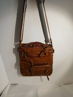 Bolso Bandolera Scarleton Ultra Suave Cuero Marrón Multi Bolsillo Latón Foto 1 de 4