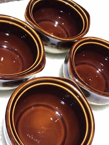 4 pc CRESTWARE Bean Pot Onion Soup Crock 5” Ceramic Caramel Chili Brown 2 Tone - Picture 1 of 7