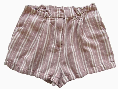 Shorts feminino Forever 21 rosa marrom listra marfim mistura de linho G grande - Imagem 1 de 4
