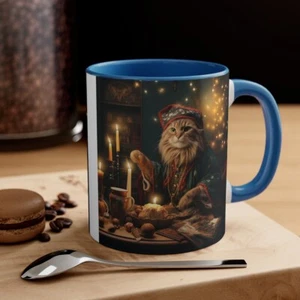 Bunte Kaffeebecher 11 Unzen langhaarige Katze Kätzchen feiern Weihnachten X-Mas Eve - Bild 1 von 21