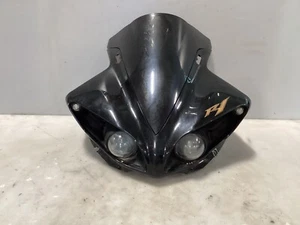 09-11 Yamaha YZF R1 YZFR1 FRONT UPPER FAIRING HEADLIGHT COWL PAINTED BLACK OEM - Picture 1 of 5