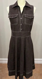 Abito Carole Little Tg 10 Marrone 100% Lino Retrò Vintage Senza Maniche Rockabilly - Foto 1 di 13
