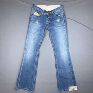 IBS Jeans Size 25 Floral Embroidered Bootcut | Y2K Distressed Cotton Denim - Picture 1 of 11