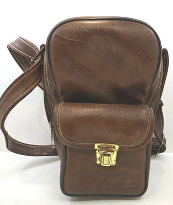 Bolsa para cámara Pentax 2 secciones estuche rígido marrón cuero auténtico con herrajes de latón Foto 1 de 4