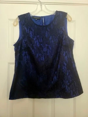 Jones Wear Womens  Top Dark Blue Round Neck Front Lace Blouse 10 - Image 1 of 4