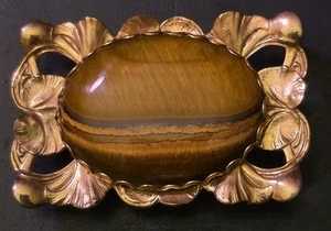Vintage Tiger Eye Brass Belt Buckle - Picture 1 of 2
