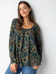 Natural Life Long Sleeve Iris Top Womens Size L Navy Floral Dahlias Boho Peasant - Picture 1 of 5