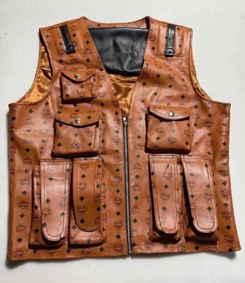 MCM Brown Leather Vest Men's Mcm Motorcycle Casual Leather Vest - Image 1 of 3