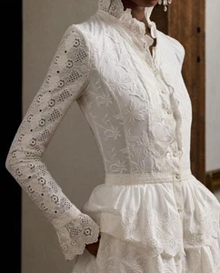 Polo Ralph Lauren Eyelet Lace Embroidered Cotton White Jacket Blouse Boho Top 10 - Picture 1 of 7