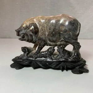 4” tall Old Natural Qingtian Stone Carved Fengshui Wealth Pig Statue Sculpture - Picture 1 of 3