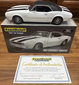 1967 Chevrolet Camaro Z/28 Exact Detail Replicas Diecast 1:18 Car - White/Black - Picture 1 of 12