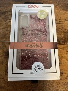 Case-Mate Waterfall Series Hülle für Apple iPhone X 10 - Klar/Rosa Glitzer Rose - Bild 1 von 3