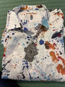 Luchiano Visconti schwarzes Herrenhemd 2XLT mehrfarbig Farbspritzer Designer neu mit Etikett - Bild 1 von 10